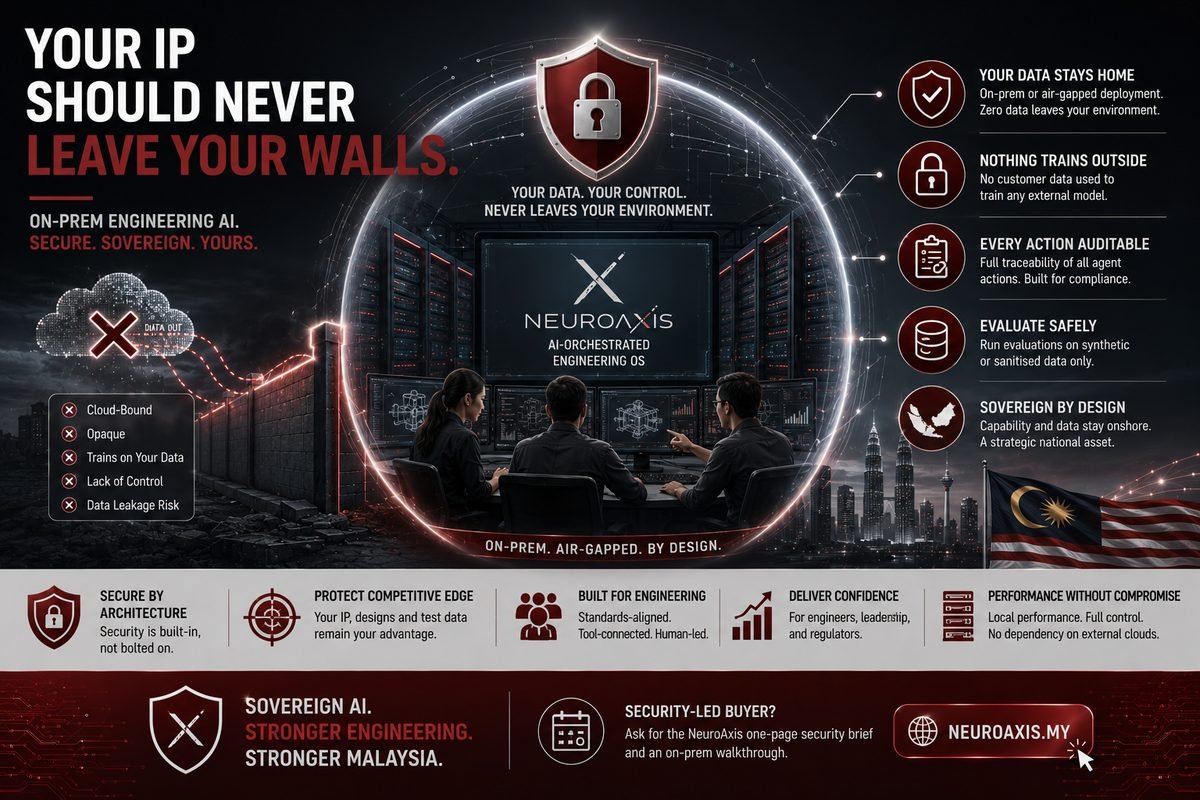 Illustration of engineering IP kept secure on-premises behind a company's own walls